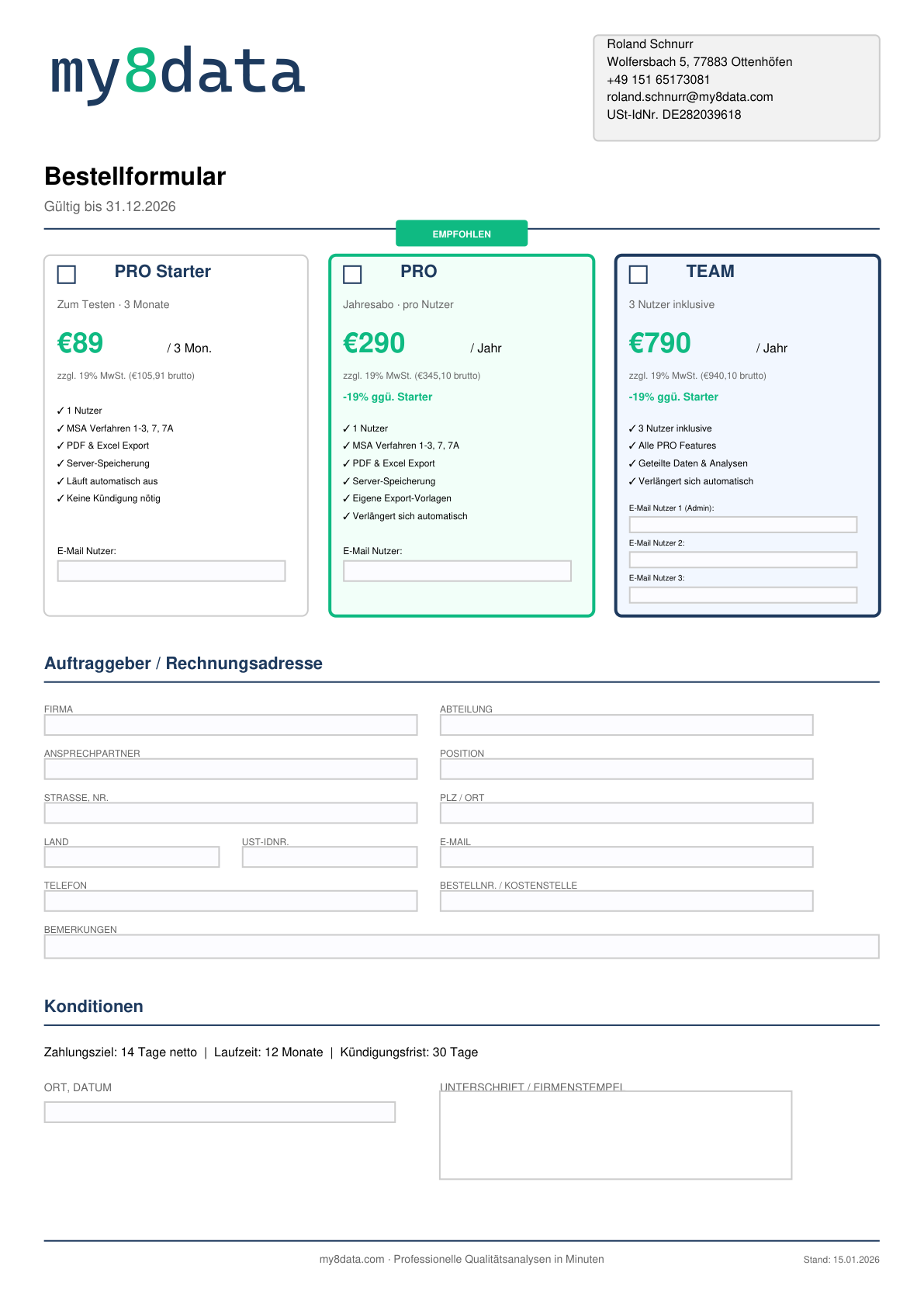 Bestellformular Vorschau